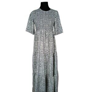 Simply Southern Gray Snake Skin Print Dress Smocked Modest Size Medium